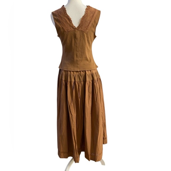 Free people Gesibelle in Macadamia Brown skirt set A line Medium NWT - Picture 4 of 16